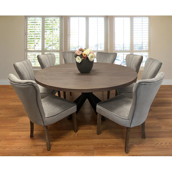 Wade Logan Aryhanna 9 Piece Solid Wood Top Pedestal Dining Set Reviews Wayfair
